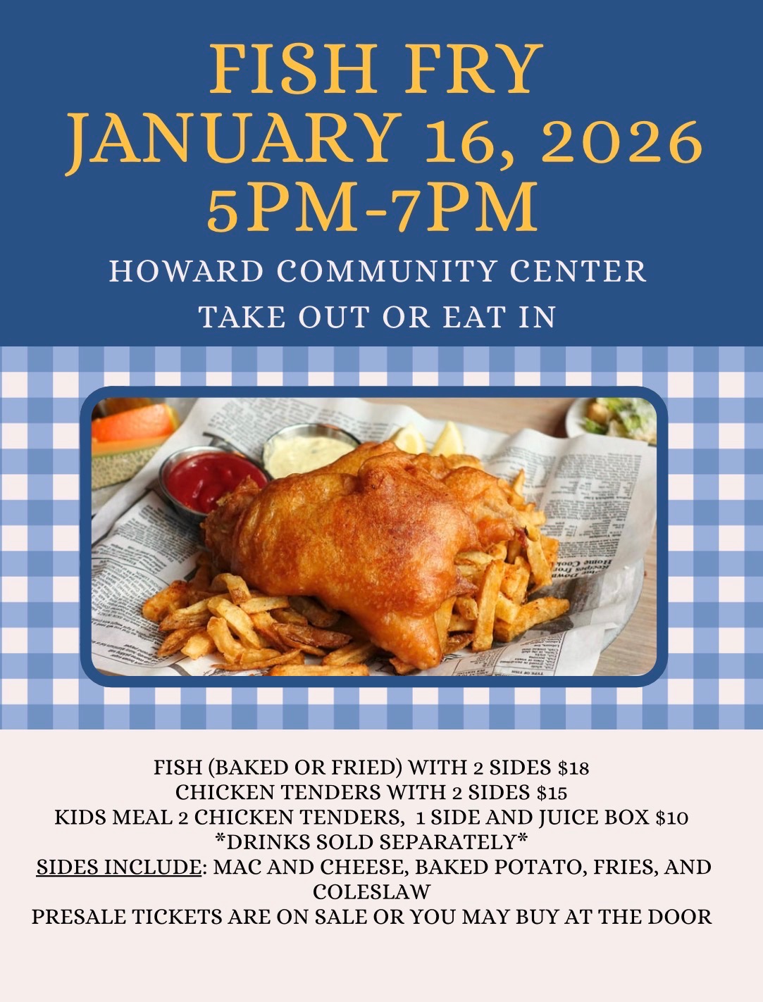 Howard - Howard Community Center Fish Fry! Join us on January 16, 2026 ...