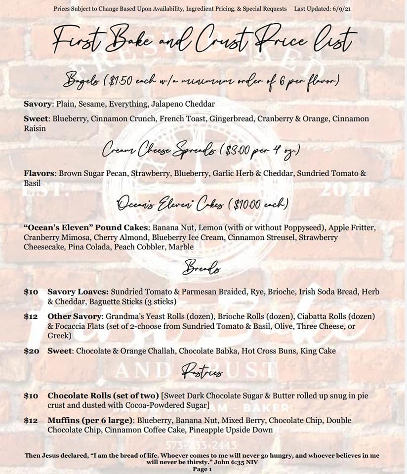 Here is the updated menu with some... - First Bake and Crust