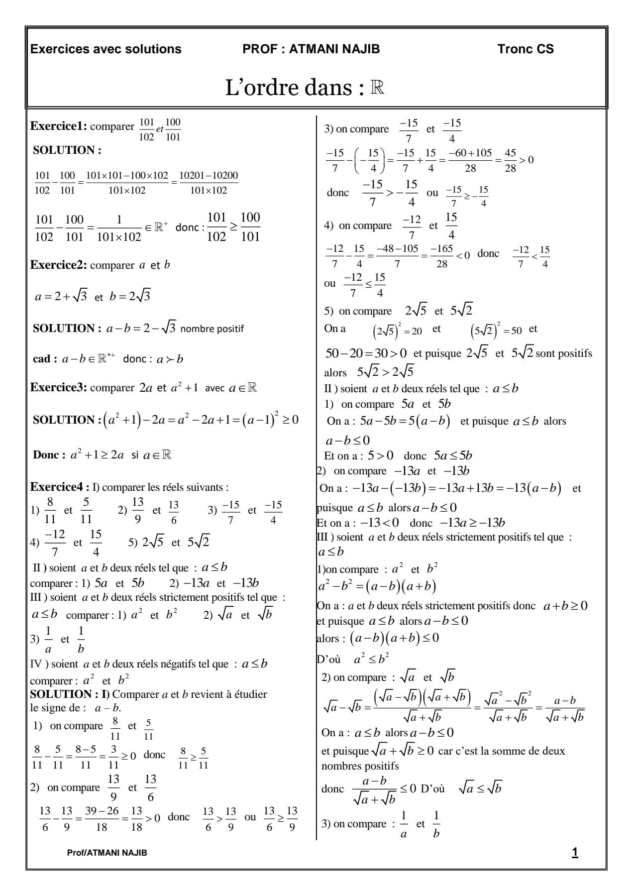 Maths mouha - 🌔🟠🌔 TCSF : EXERCICES CORRIGÉS...