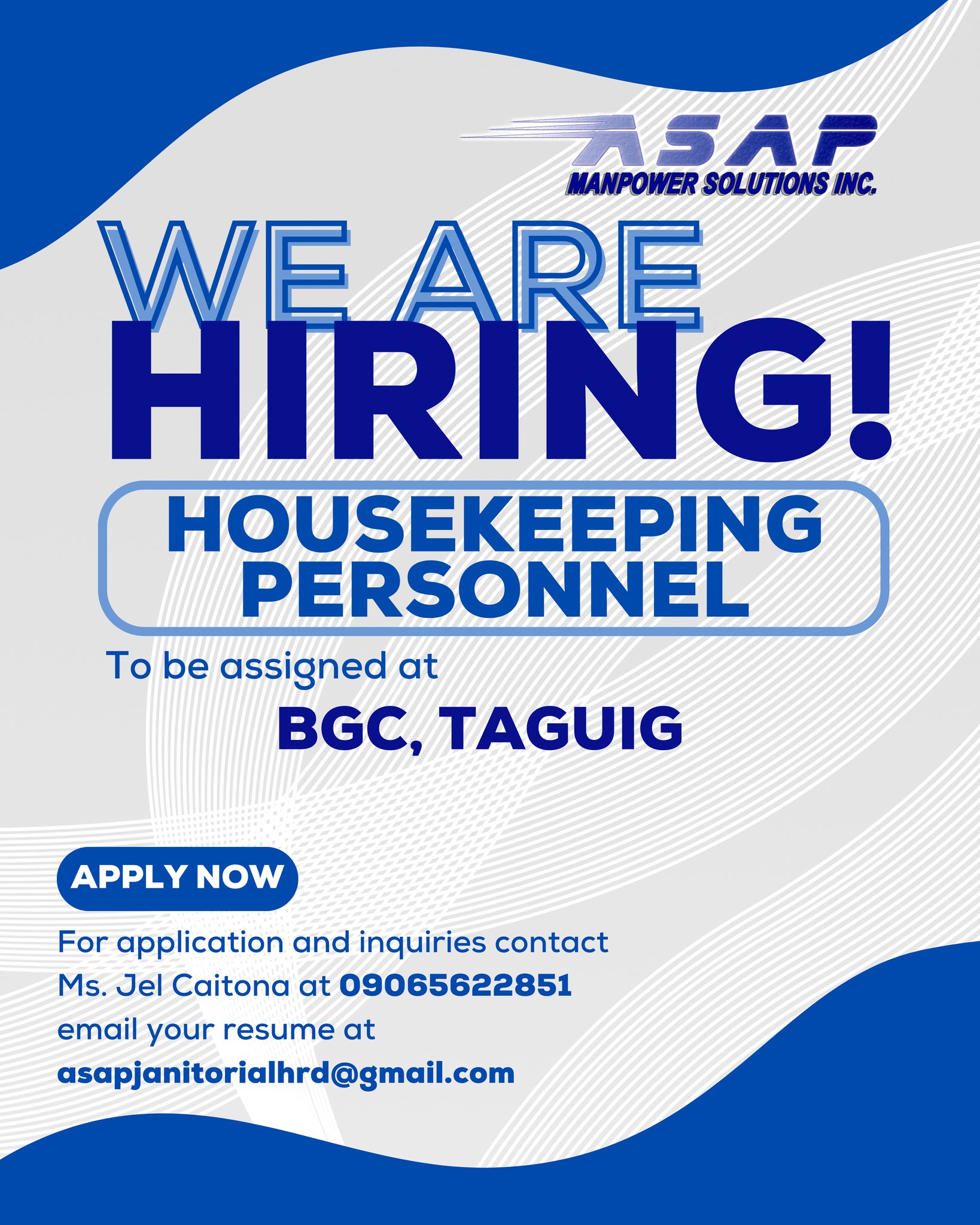 ASAP - WE ARE HIRING!!!!! Housekeeping Personnel to be assigned at ...