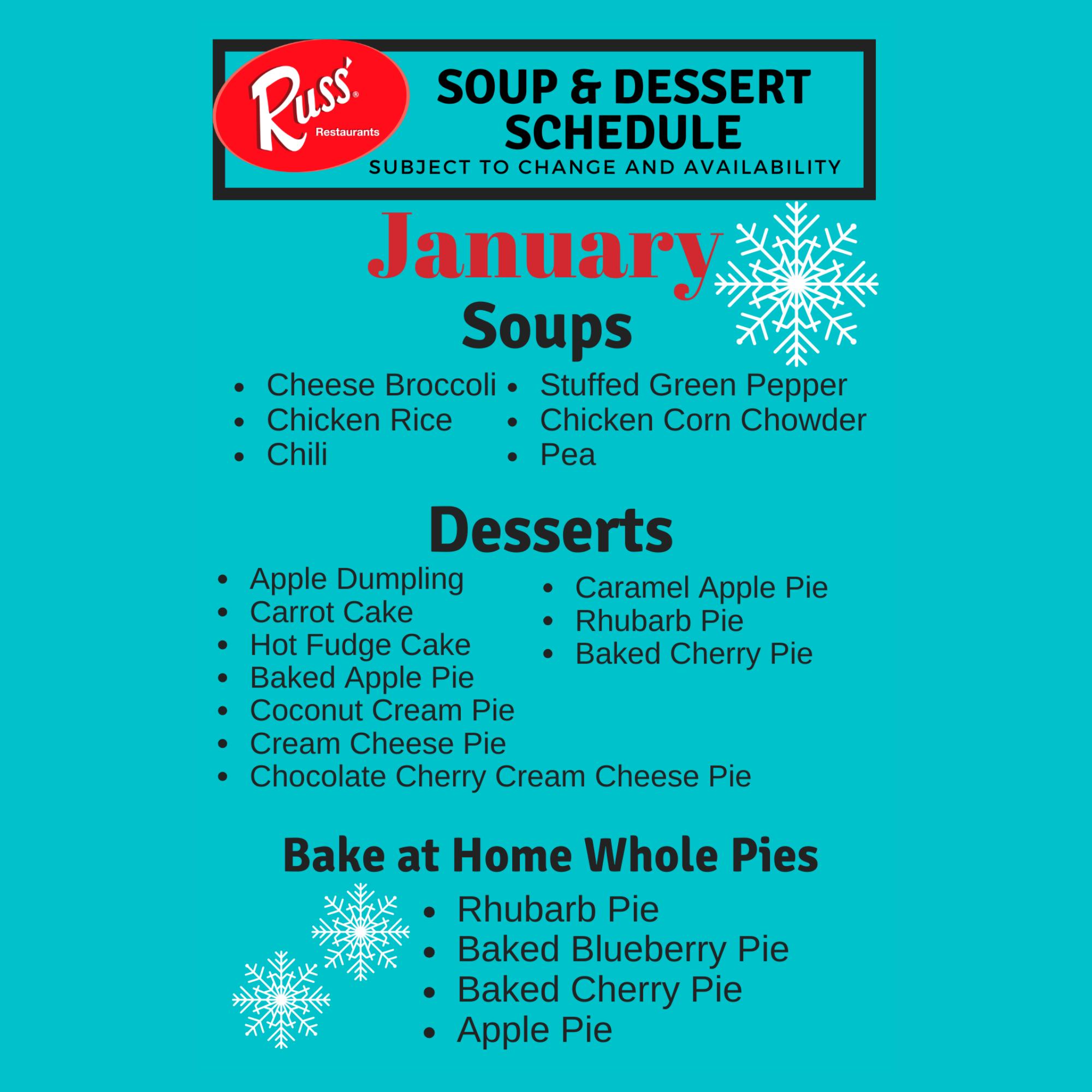 January Schedule! You can always... - Russ' Restaurants | Facebook