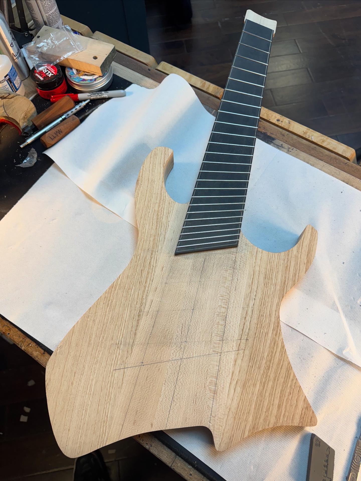 The stunning Pale Moon Ebony fingerboard on this Zeus multiscale 8