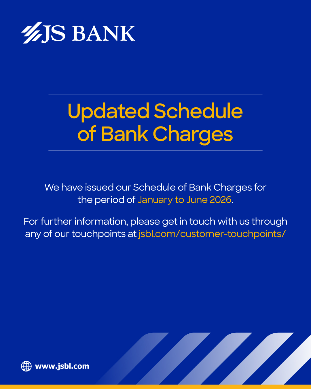 JS Bank - Schedule of Bank Charges has been issued for the... | Facebook
