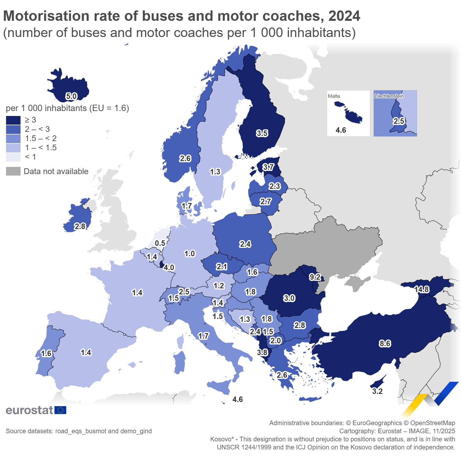 Eurostat - 𝐄𝐔 𝐡𝐚𝐝 𝟏.𝟔 𝐛𝐮𝐬𝐞𝐬 𝐚𝐧𝐝 𝐜𝐨𝐚𝐜𝐡𝐞𝐬 𝐩𝐞𝐫 𝟏 𝟎𝟎𝟎 𝐩𝐞𝐨𝐩𝐥𝐞 𝐢𝐧 𝟐𝟎𝟐𝟒 🚌 In ...