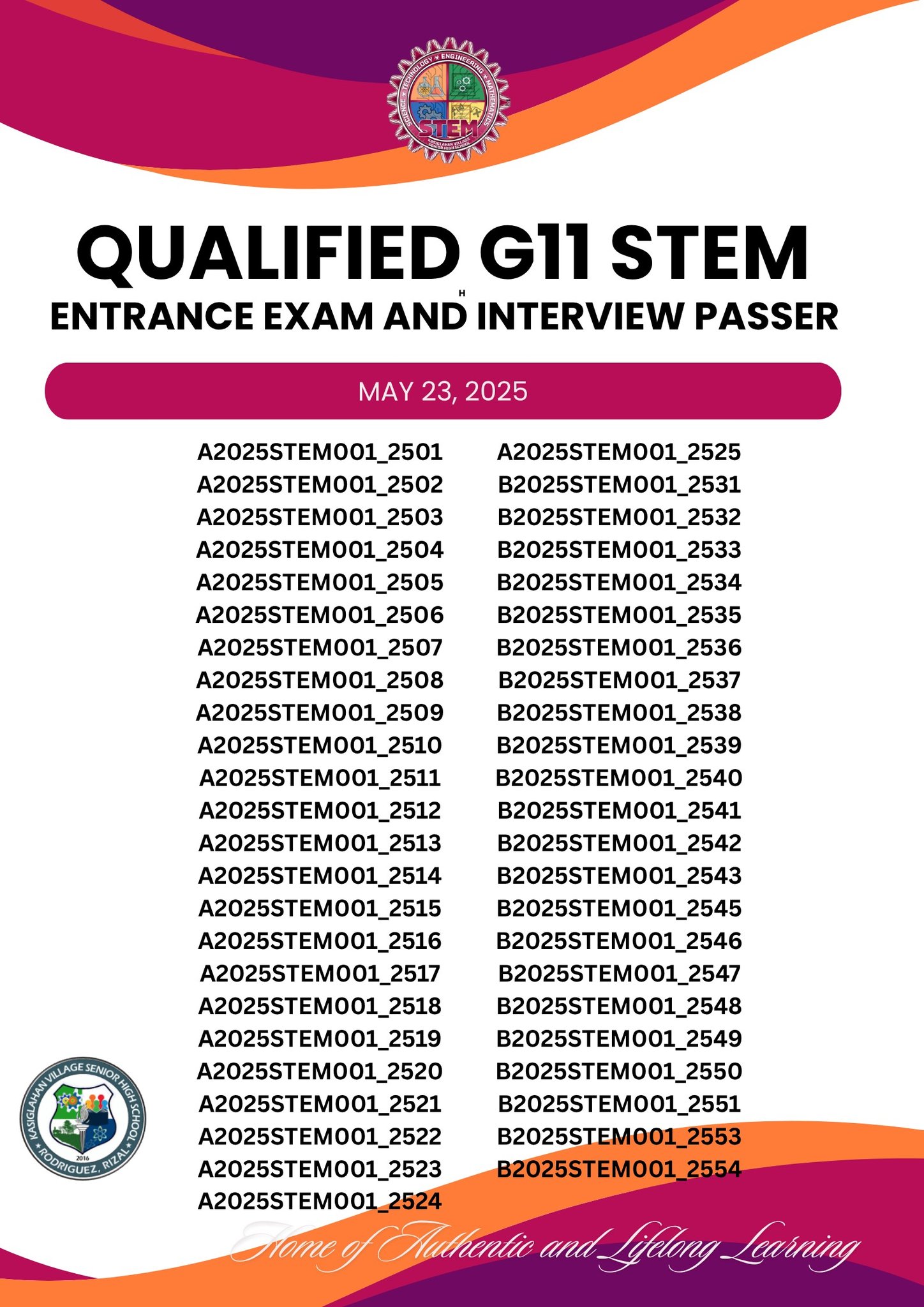 DepEd - 📣 ANNOUNCEMENT: OFFICIAL PASSERS 📣 Kasiglahan Village Senior ...