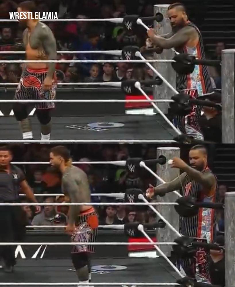 Wrestlelamia.com - LMAOO Jimmy Uso reaction to breaking the tag rope 😂 ...