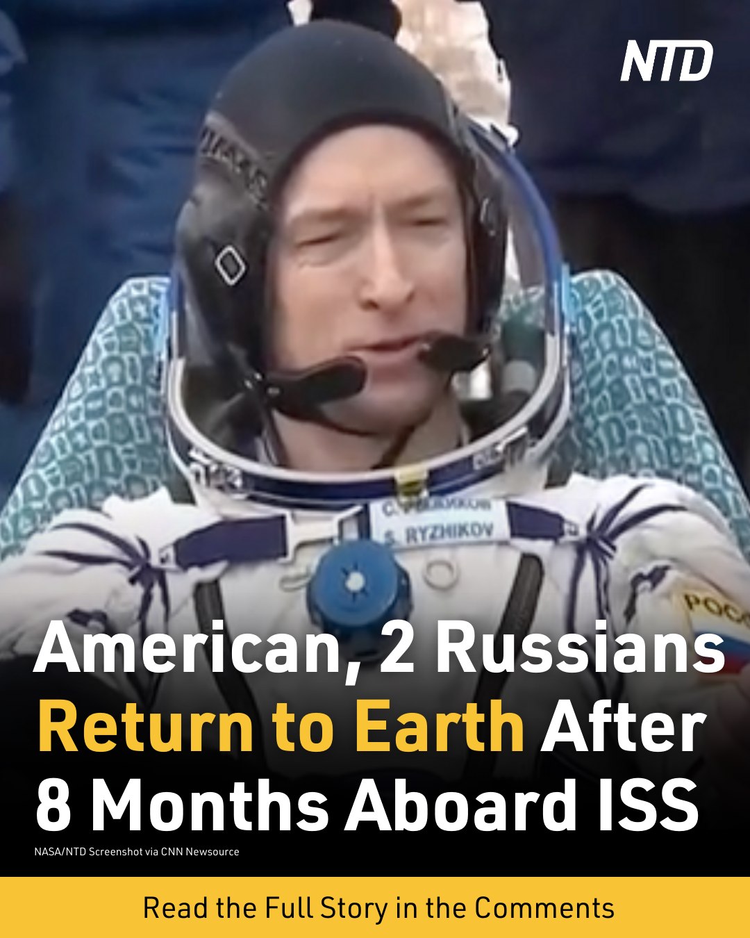 NTD - One NASA astronaut and two Roscosmos cosmonauts returned to Earth ...