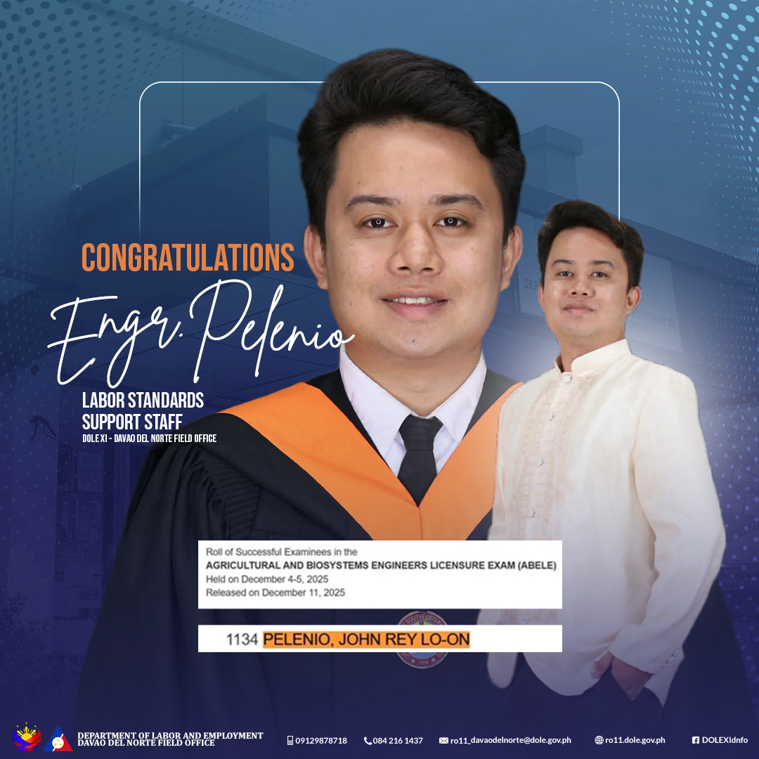 DOLE - 𝐂𝐨𝐧𝐠𝐫𝐚𝐭𝐮𝐥𝐚𝐭𝐢𝐨𝐧𝐬, 𝐄𝐧𝐠𝐫. 𝐉𝐨𝐡𝐧 𝐑𝐞𝐲 𝐏𝐞𝐥𝐞𝐧𝐢𝐨 The Department of Labor ...