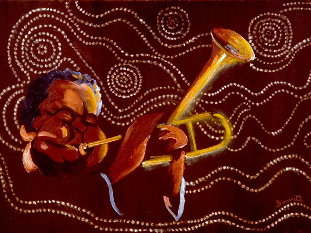An oil painting of jazz trumpeter Dizzy Gillespie by singer Tony 