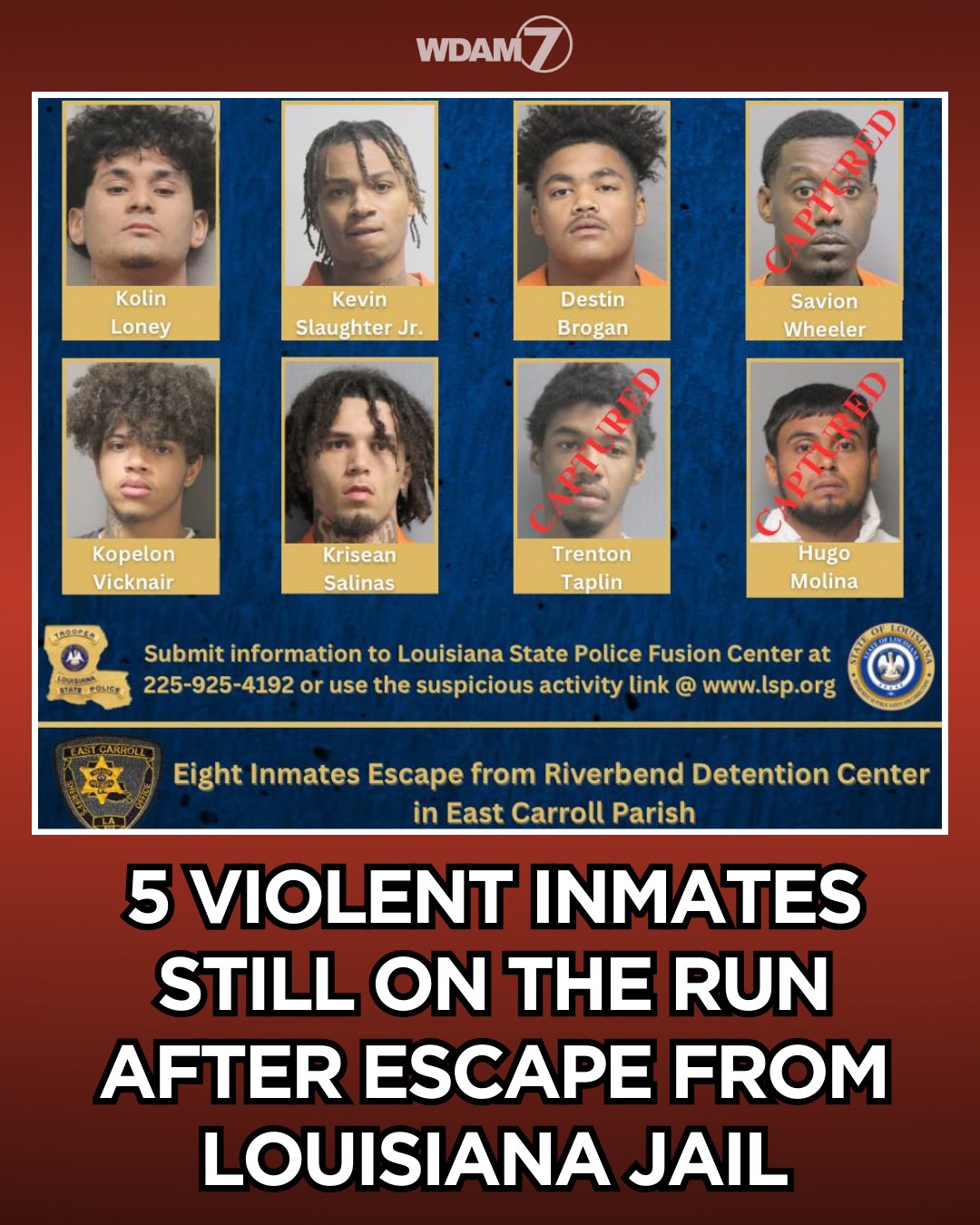 WDAM - REGIONAL | Eight inmates escaped from the Riverbend Detention ...