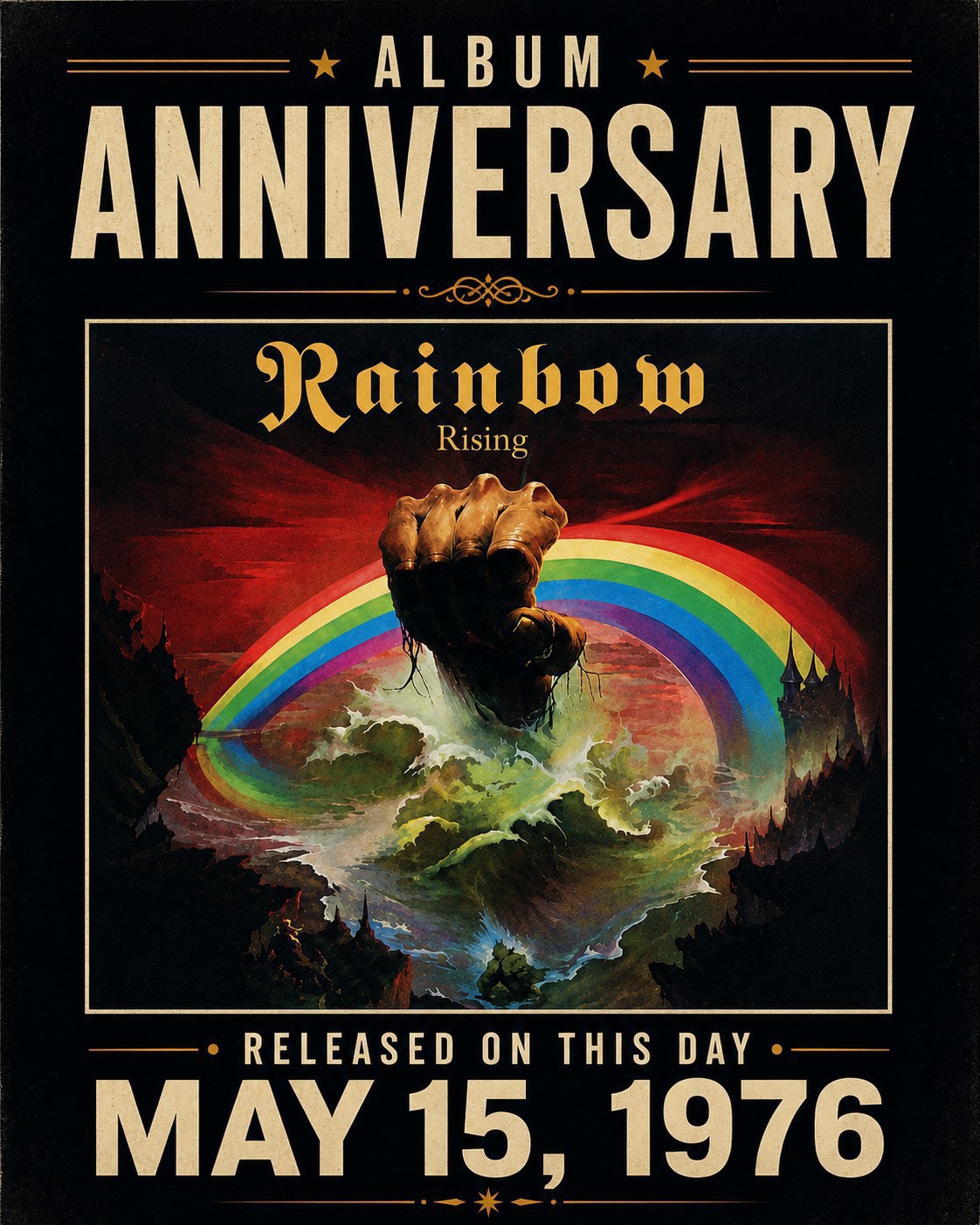 英LP初期 Rainbow Rising Ritchie Blackmore's On This Day, May 15, 1976, Rainbow Released Rising ⠀ On May 15