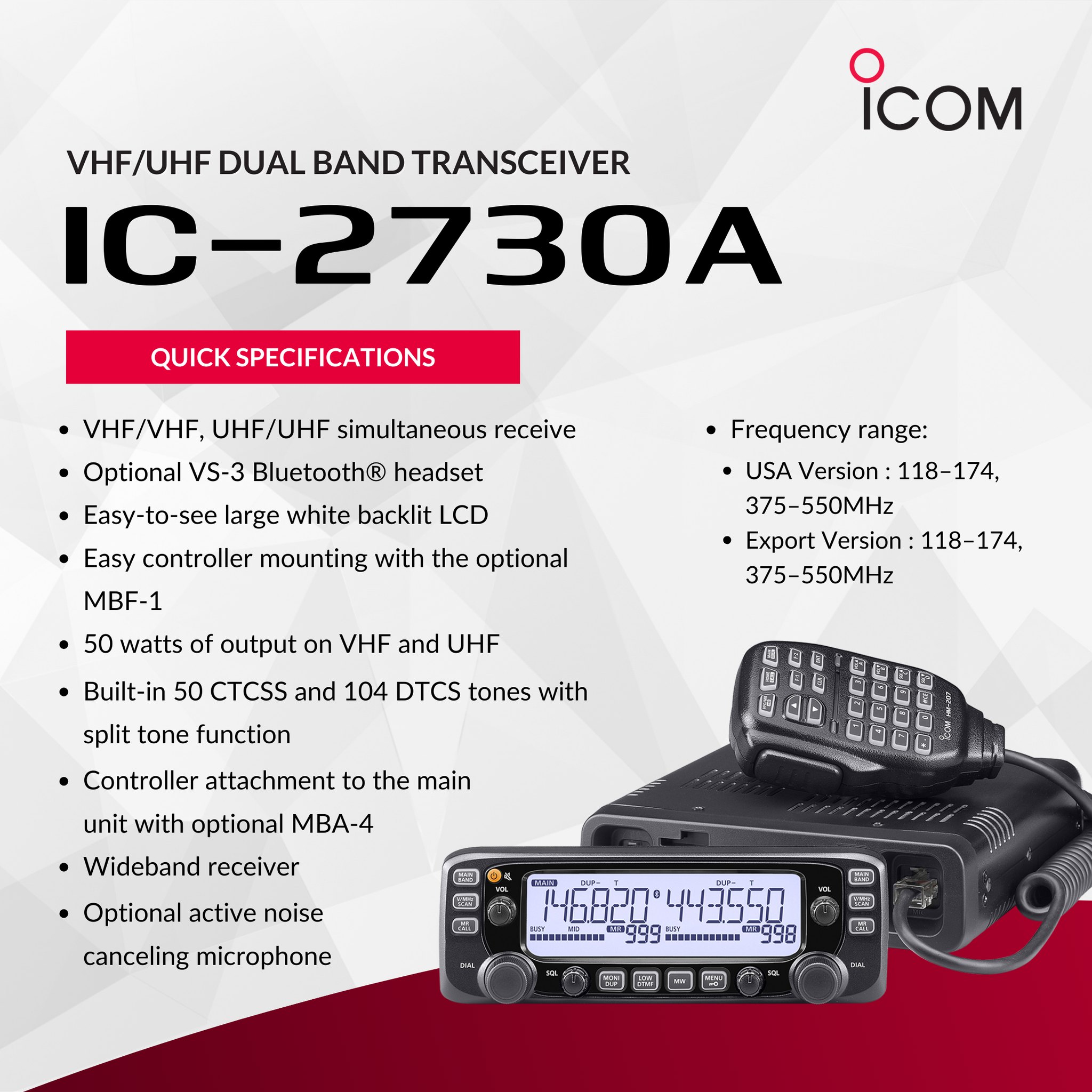 Replacement for Icom 2720 dual band mobile?