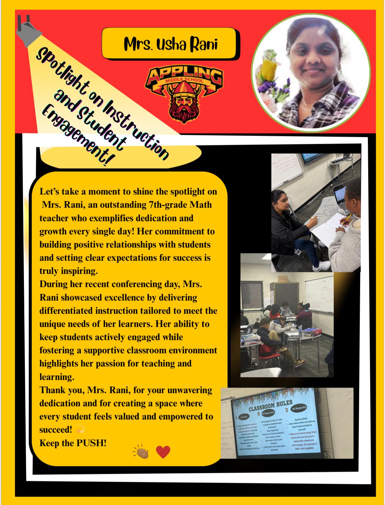 Appling - 🎉 Staff Spotlight: Mrs. Rani! 🎉 Please join me in celebrating ...