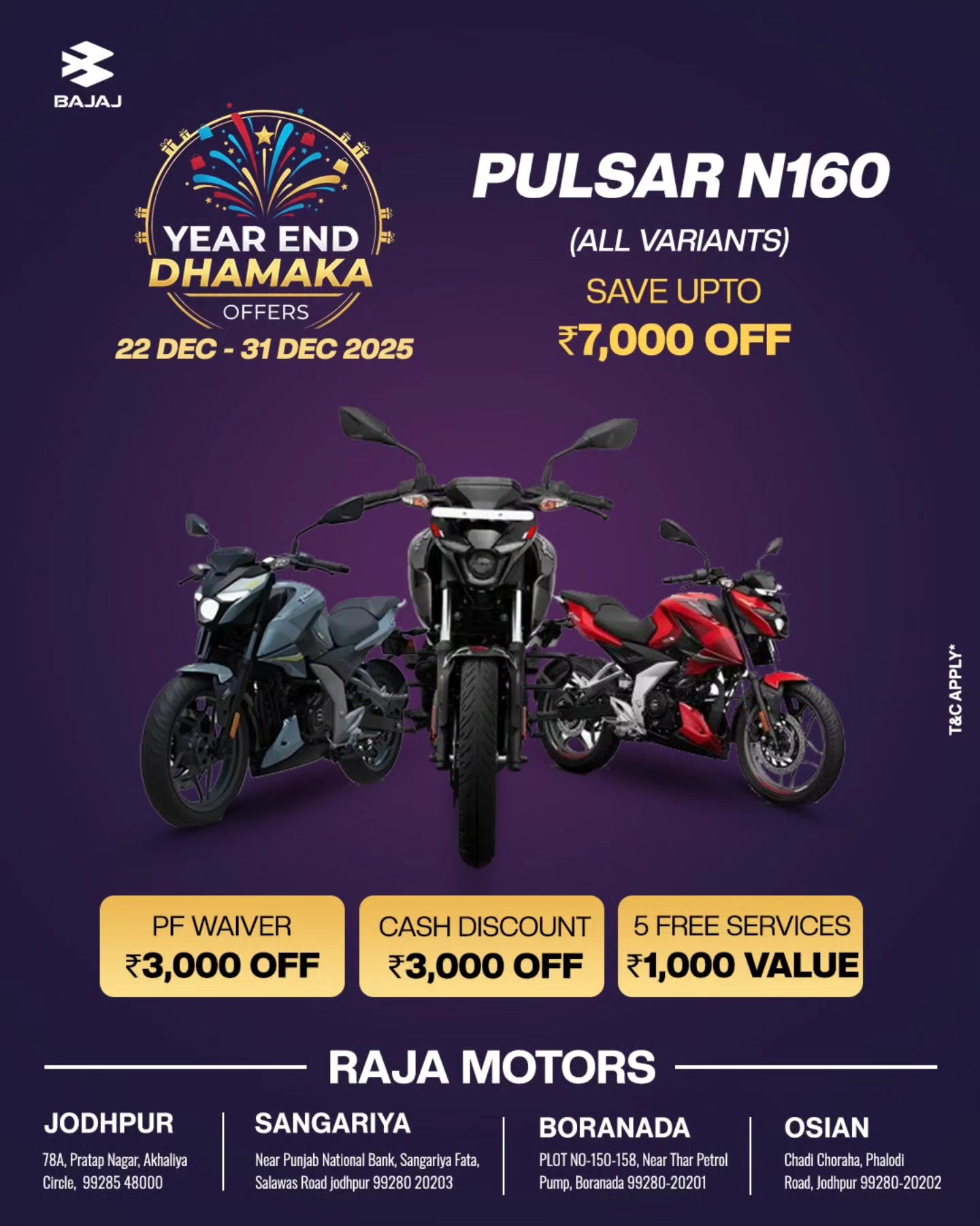 Bajaj - Year-End Dhamaka is ON! 🎆 Ride home the Bajaj Pulsar N160 with ...
