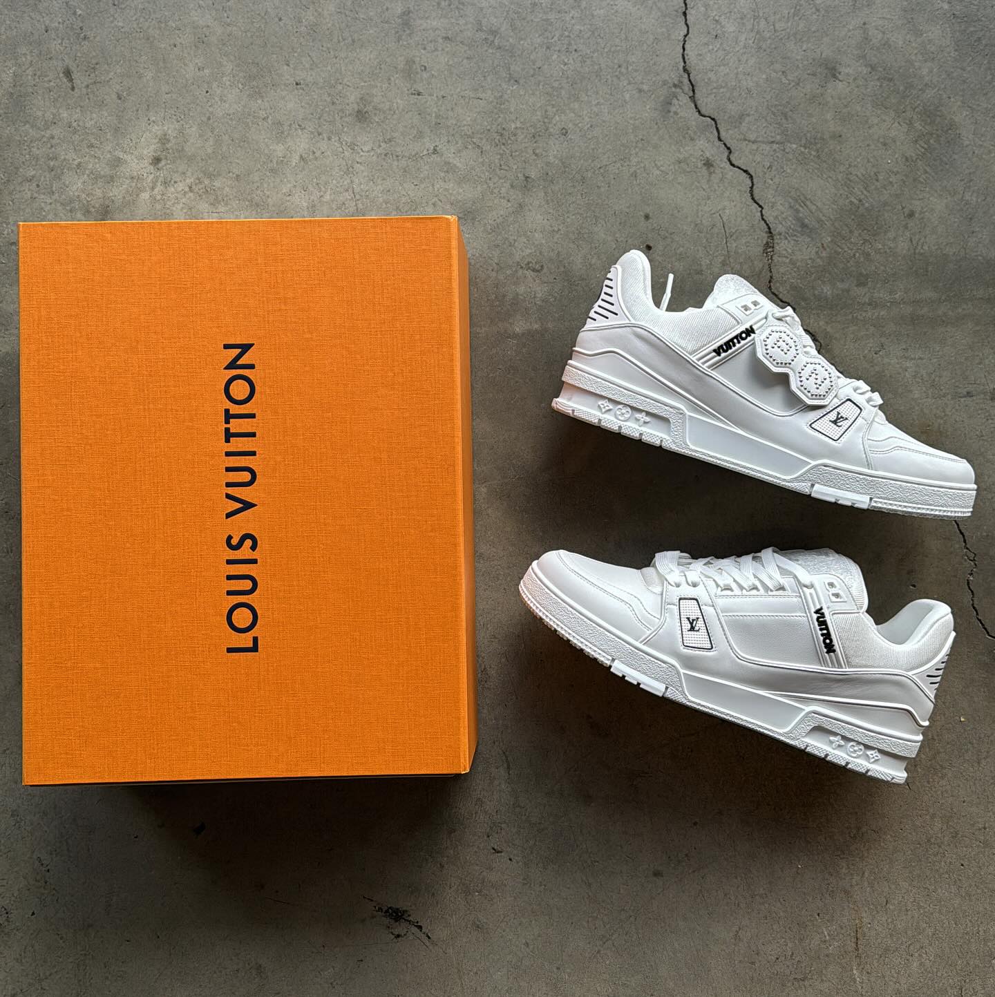 Pharrell x Nigo white LV trainers available