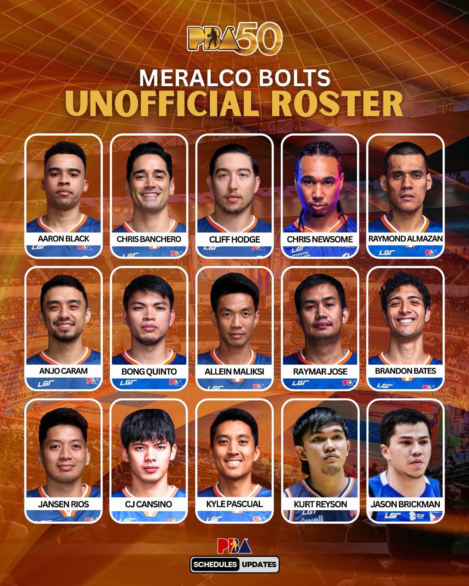 PBA - Meralco Bolts UNOFFICIAL ROSTER PBA 50th Season Philippine Cup ...