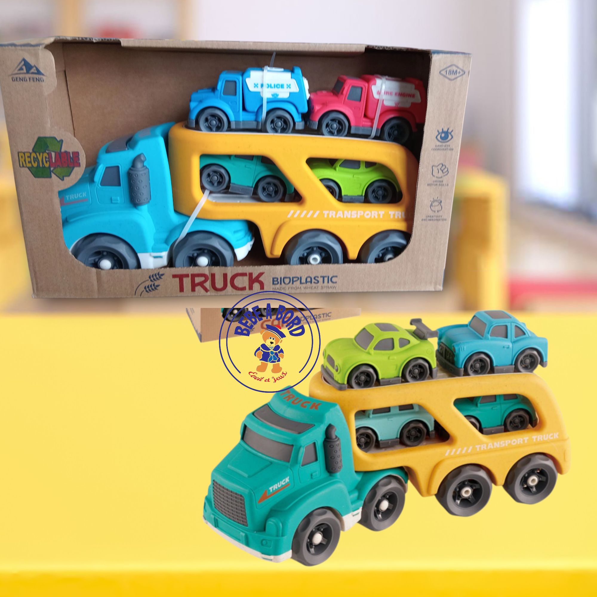 Pack De 4 Véhicules Rhino Trucks Sbabam – Jeux De Chantier Pour Enfants à Partir De 3 Ans