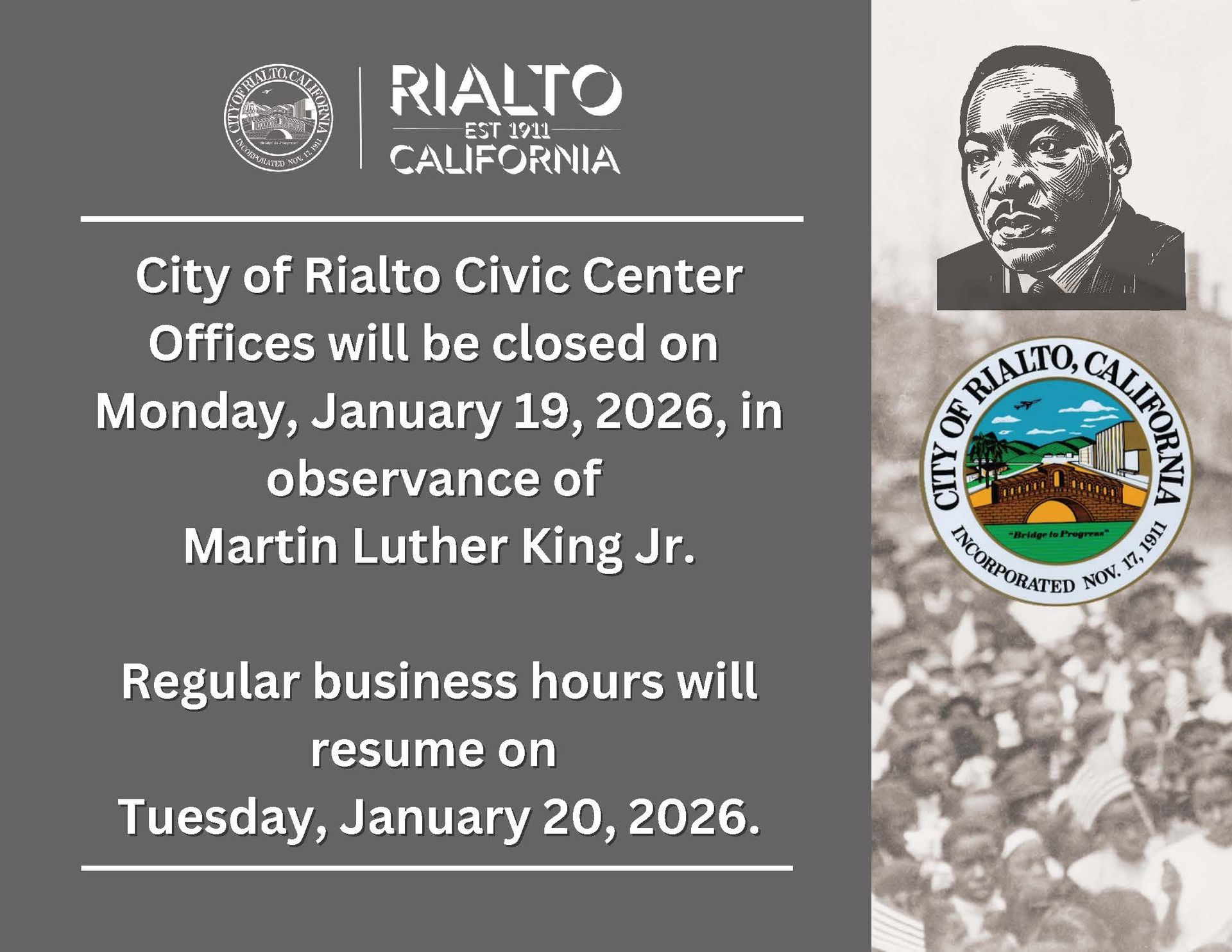 City of Rialto - In observance of Martin Luther King Jr.... | Facebook