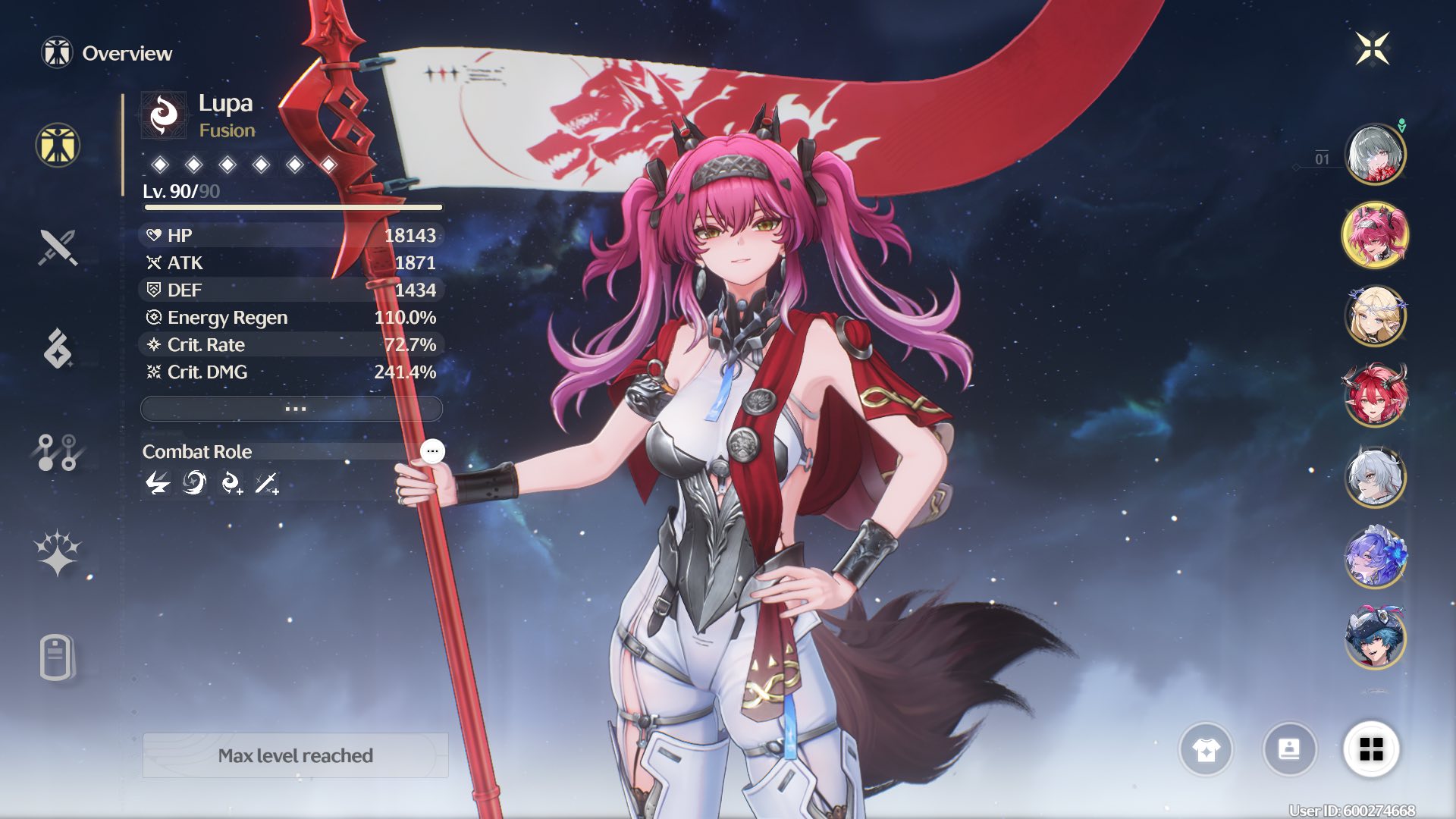 Wuwa account progress and character builds
