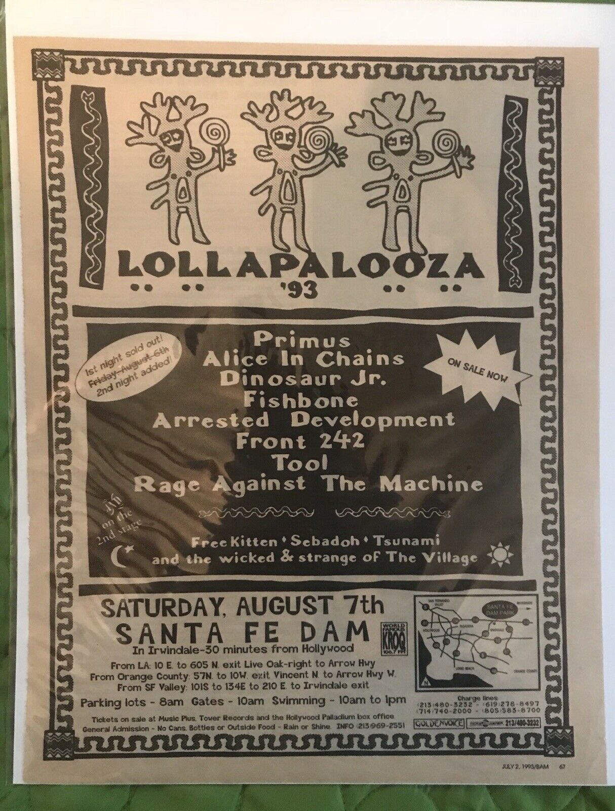 Lollapalooza Concert Poster • • August 6th • 1993 • • Santa Fe Dam