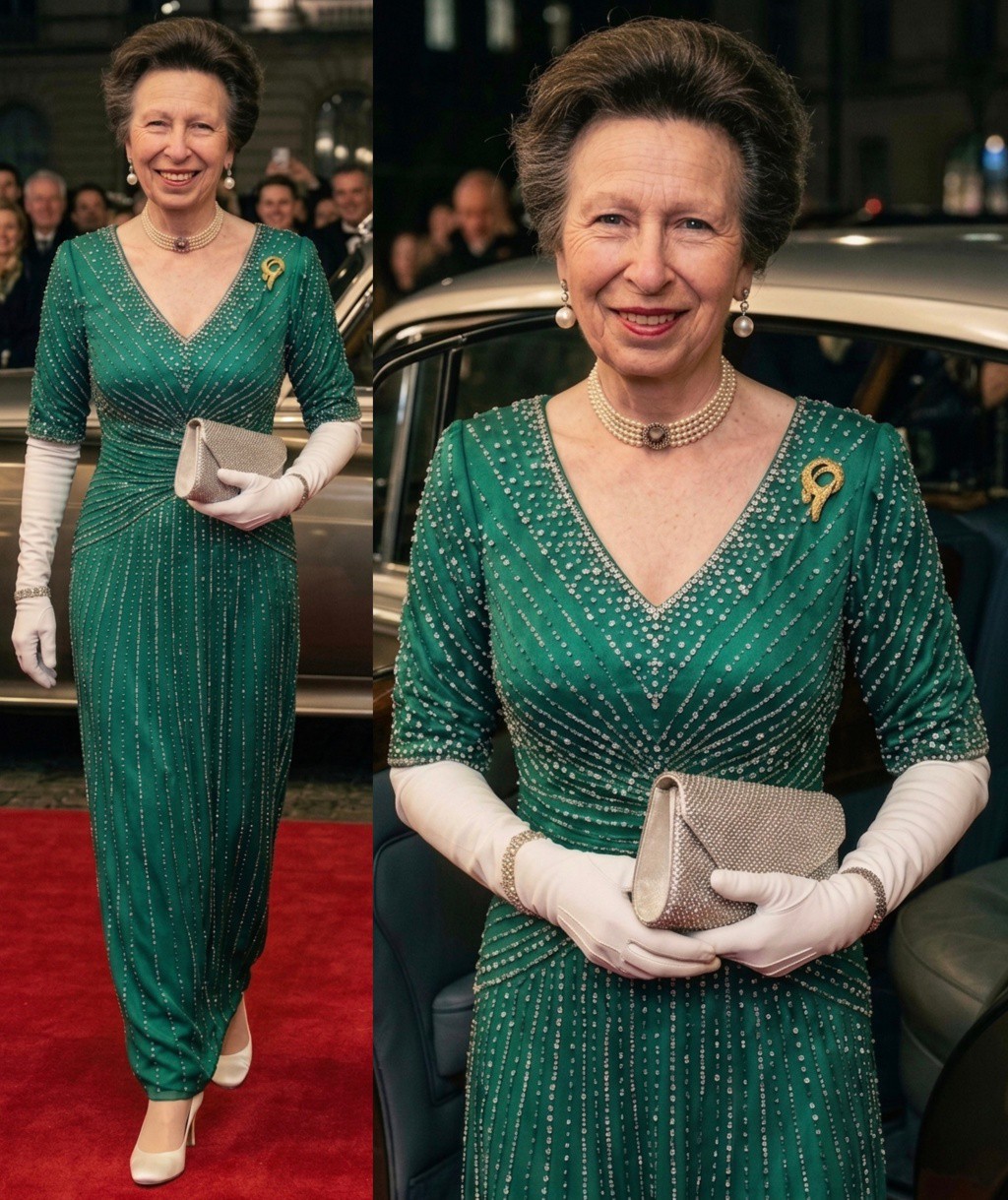 Say YES if you like Princess Anne style with classic charm in an elegant green gown full of luxurious sparkle ❤️👍