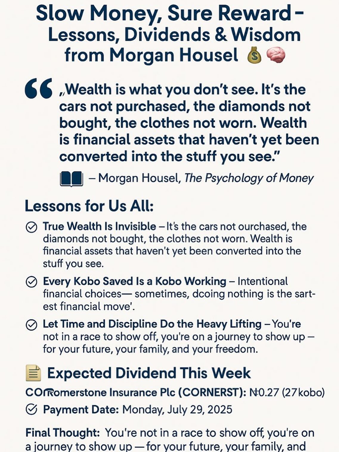 Investingport - 🌟 “Slow Money, Sure Reward” — Lessons,... | Facebook