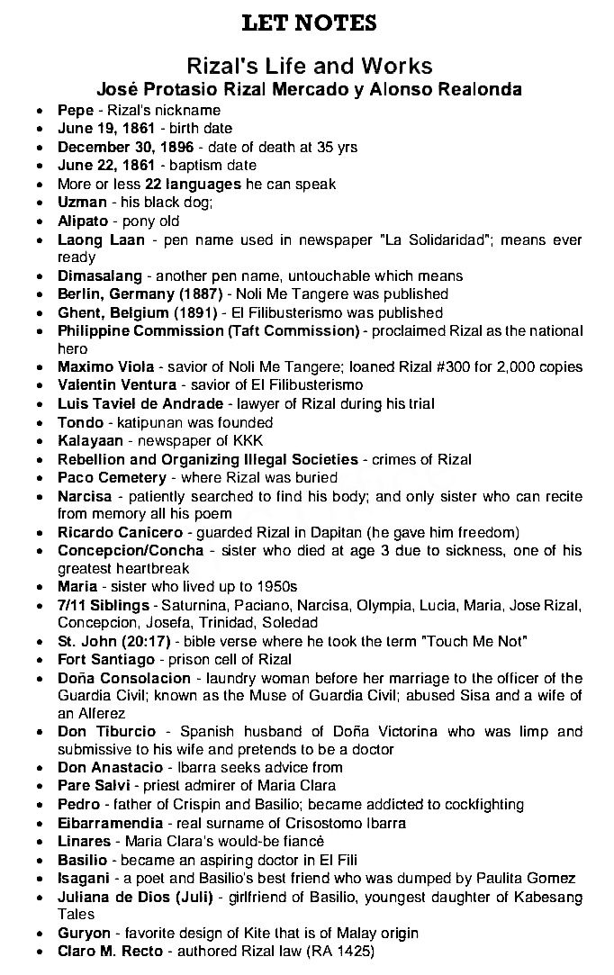Franklin - LET Notes - Life and Works of Rizal #fblifestyle | Facebook