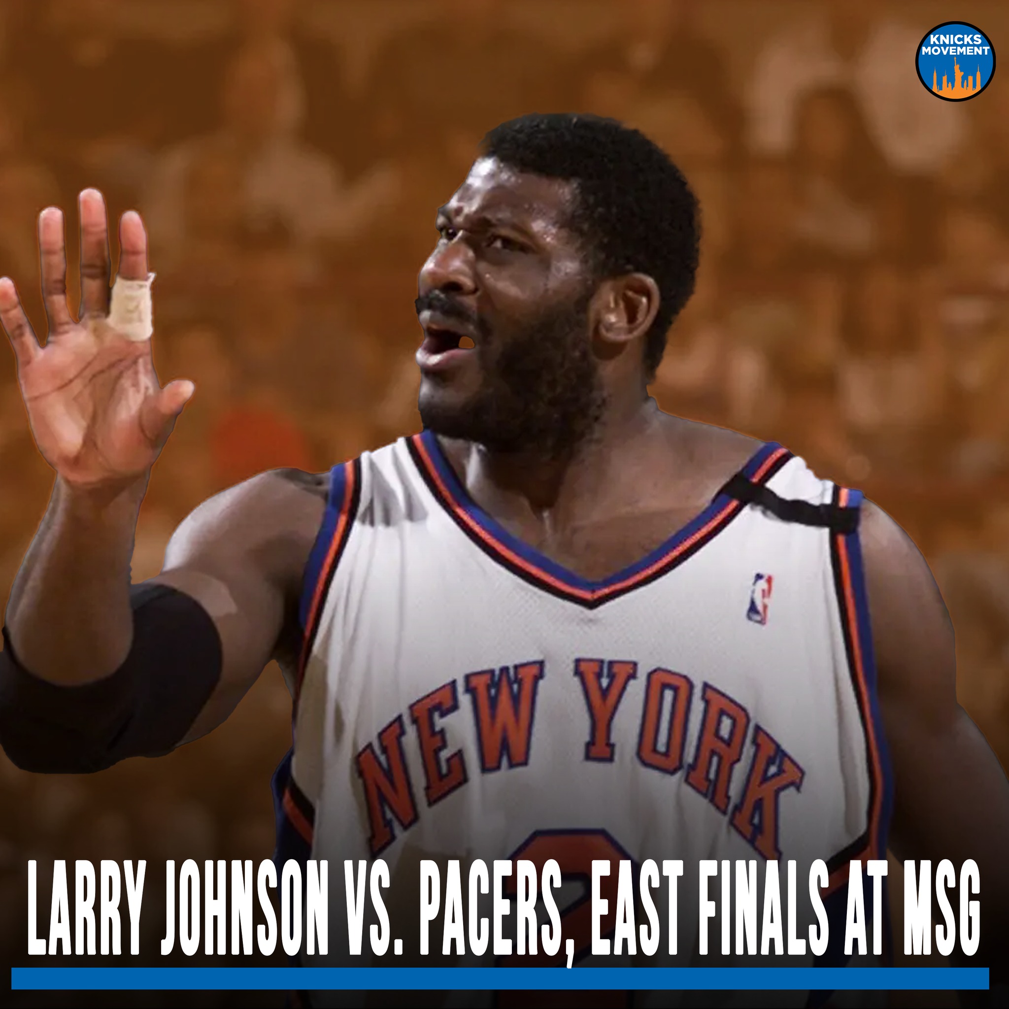 Larry Johnson of the New York Knicks speaks out during the Eastern 