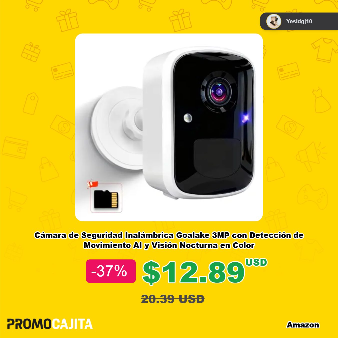 Promo - #camara ⚡$12.89⚡Cámara de Seguridad Inalámbrica Goalake 3MP con ...
