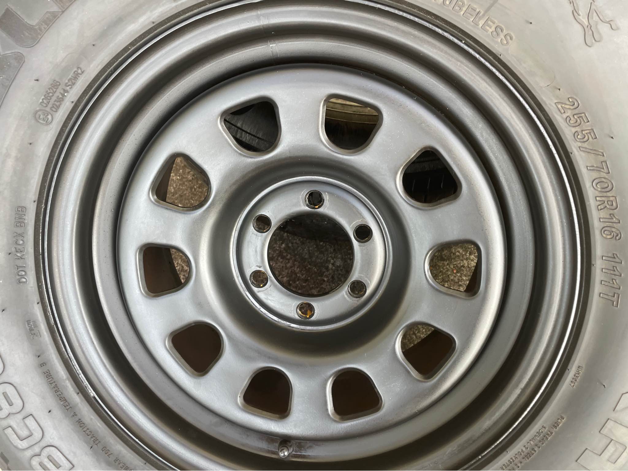 16x8 114.3 black steelies on 255/70716 111t balanced - Car Wheels ...