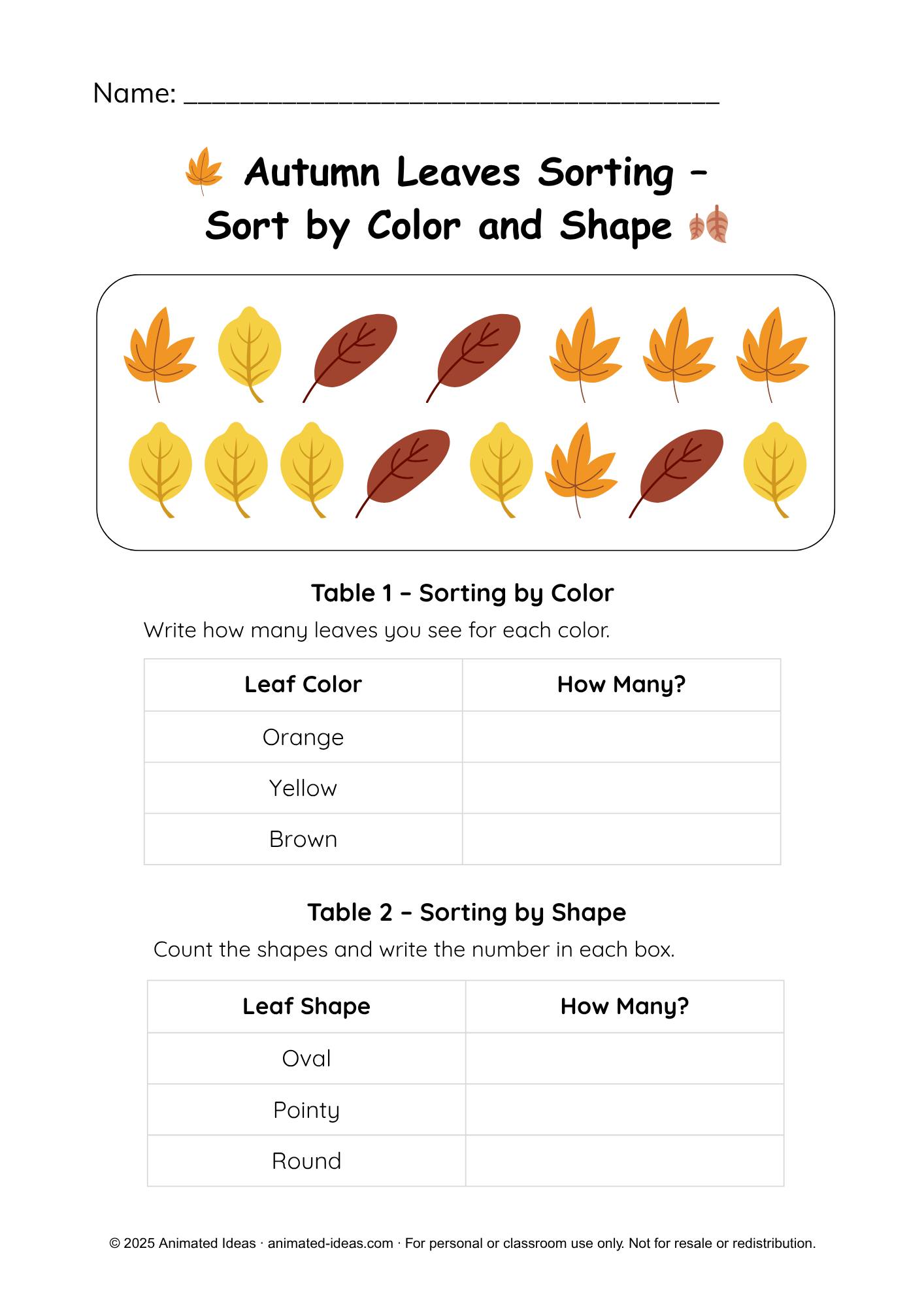 Animated - 🍁 Autumn Leaves Sorting Worksheet – Sort by Color and Shape ...