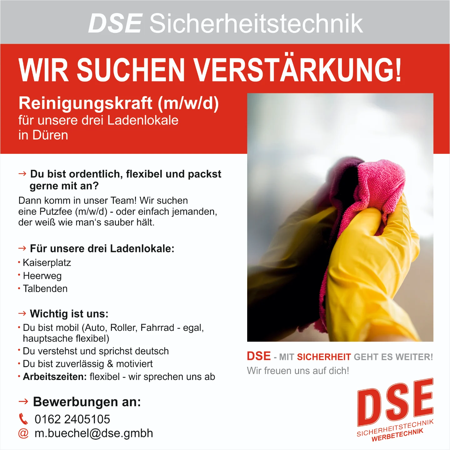 DSE - 🧽 Wir suchen dich! Du bist ordentlich, flexibel und packst gerne ...