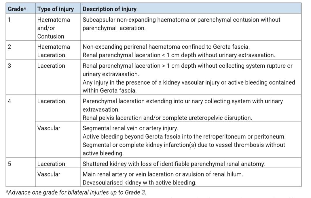 AAST Renal Injury Grading Scale...... - Urology Insights | Facebook