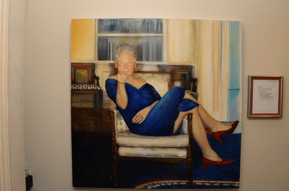 In case you missed it: Here's the story behind that bizarre painting of Bill Clinton in a blue dress seen in Jeffrey Epstein's home