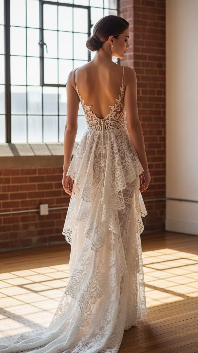 If the front is just as beautiful as the back you'll have one of the most beautiful wedding dresses I've ever seen in my 81 years
