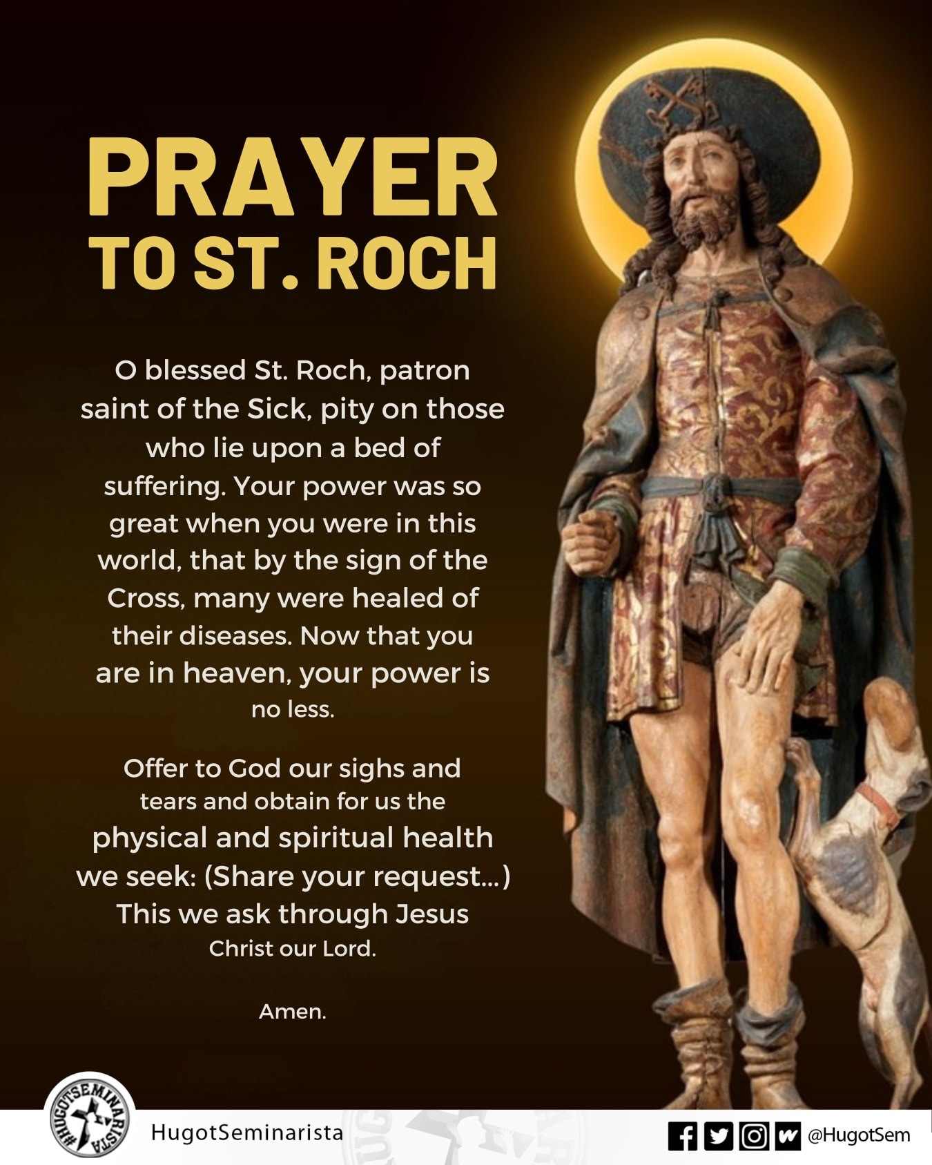 HugotSeminarista - PRAYER TO ST. ROCH Patron saint of the Dogs & the ...