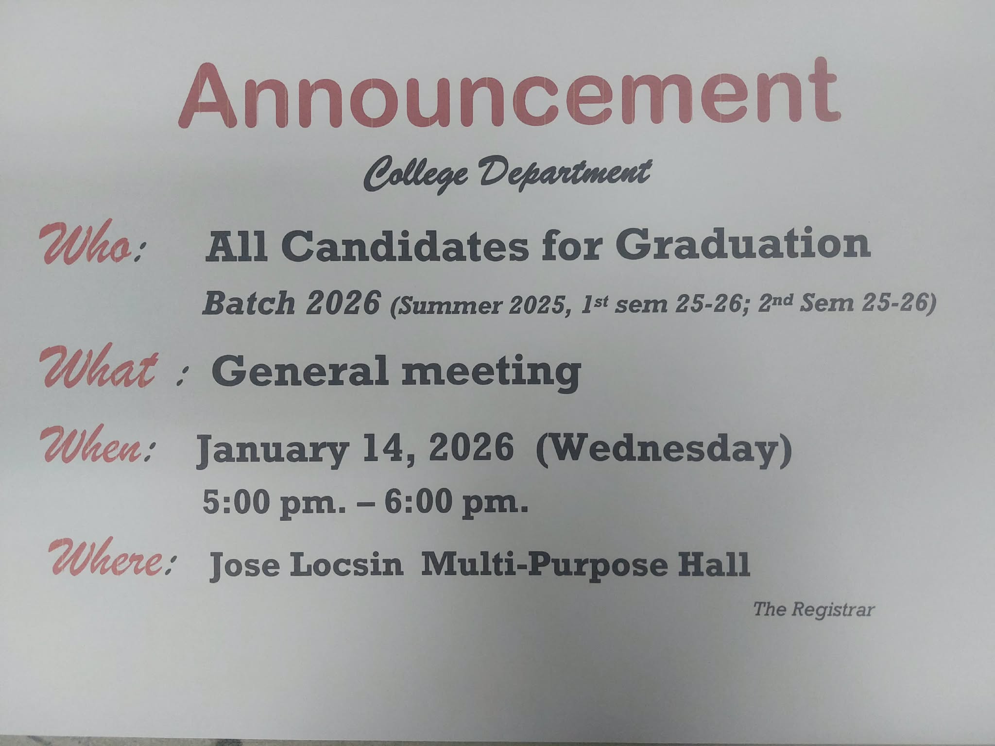 Meycauayan - Calling all Candidates for Graduation – Batch 2026 (Summer ...