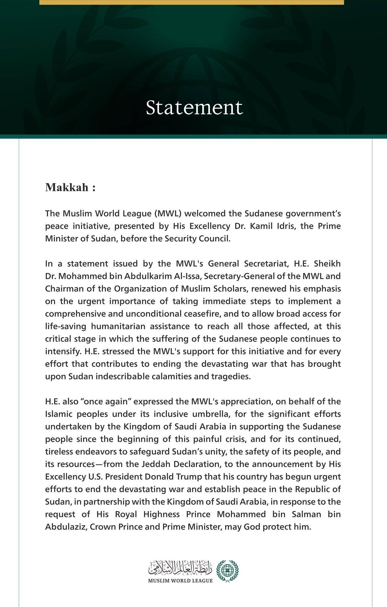 The Muslim World League Welcomes the... - Muslim World League | Facebook