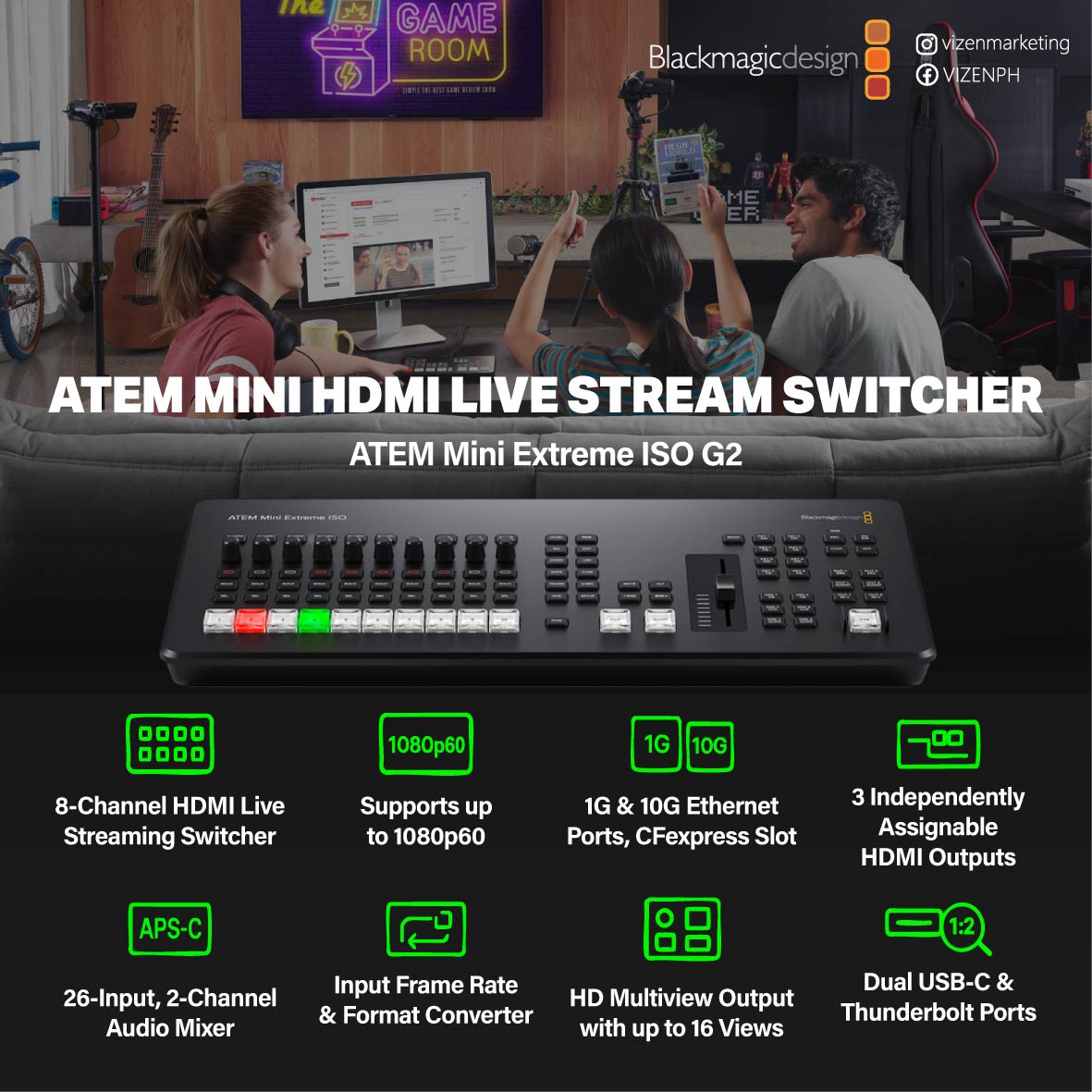Vizen - Blackmagic Design ATEM Mini Extreme ISO G2 Switcher 🔵Price ...