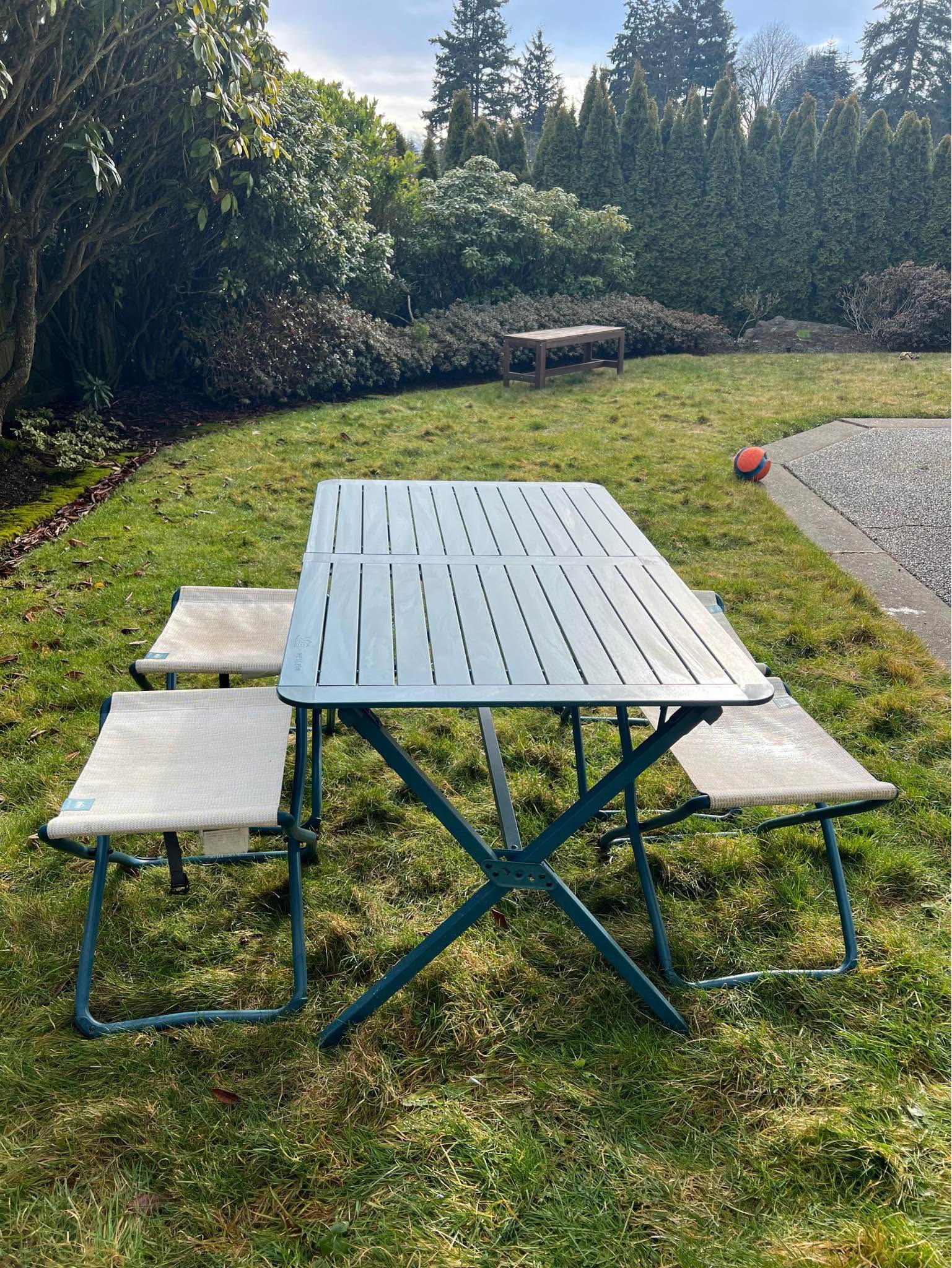 REI x West Elm outward dining table with 4 stools (foldable