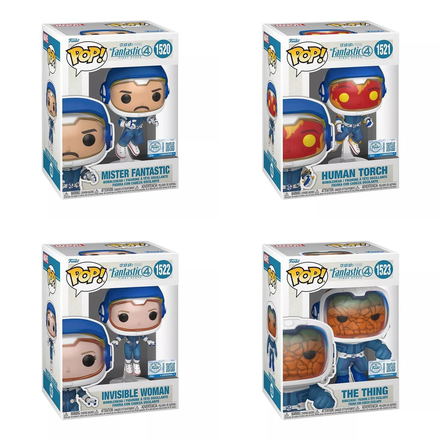 Fantastic Four complete Funko Pop set with glow in the dark Human
