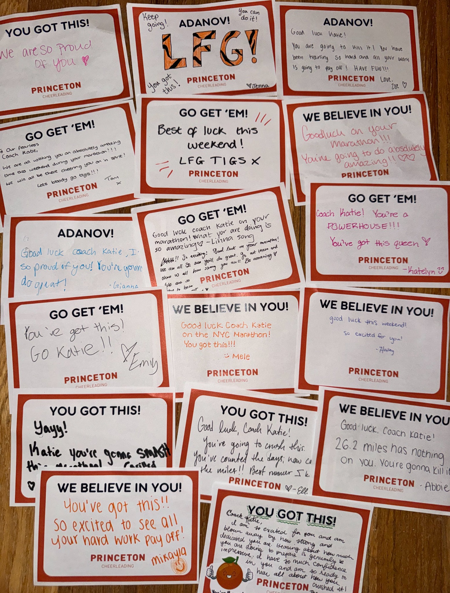 Princeton - The Princeton Cheerleading team members write notes of ...