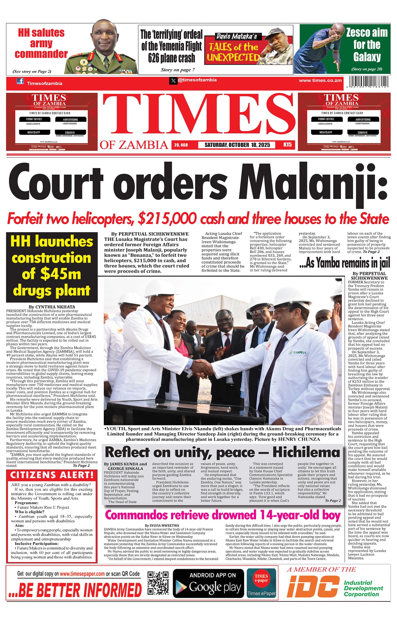 Times of Zambia 18.10.25... - Times of Zambia - TOZ | Facebook
