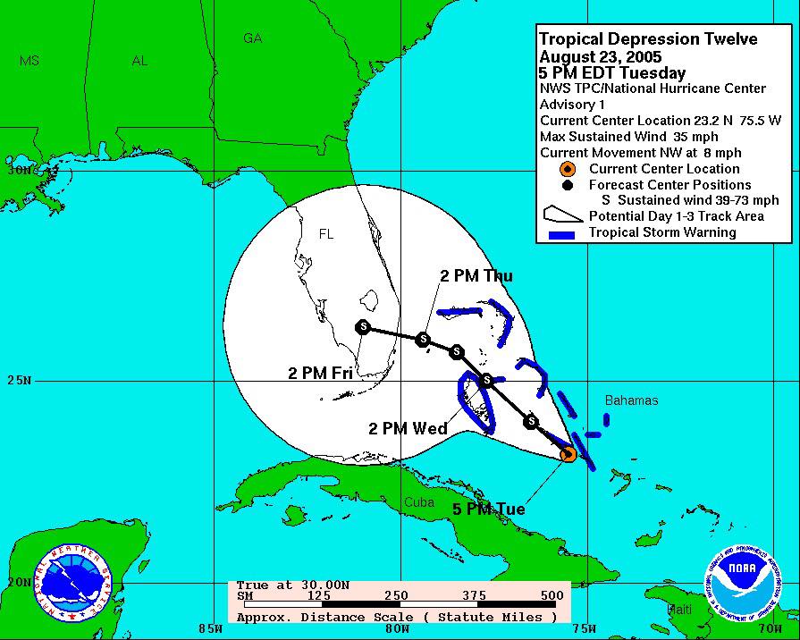 Hurricane Katrina's path on August 25, 2005