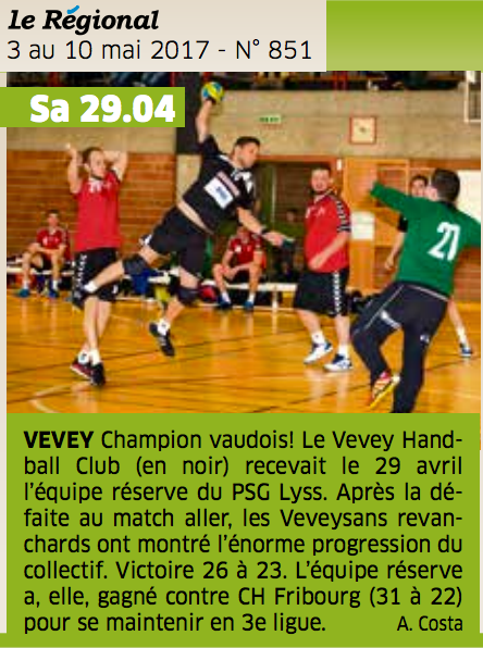 Vevey-Handball - Merci au Journal Le Régional de nous éloger tout est ...