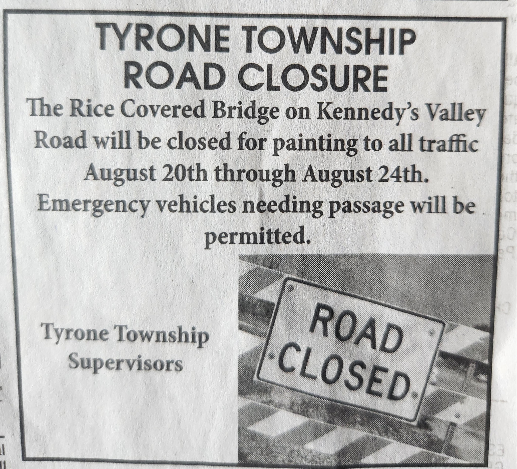 Tyrone - Just a reminder for all Kennedy's Valley residents that Rice's ...