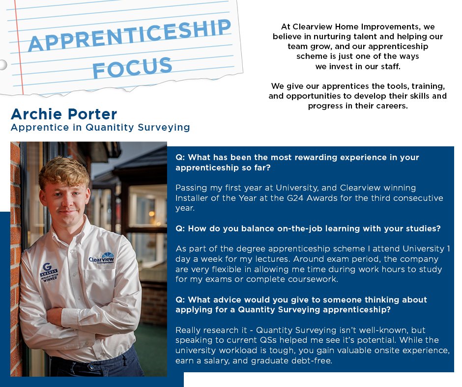 Clearview - Apprenticeship Focus on @archieporter17, who is currently ...
