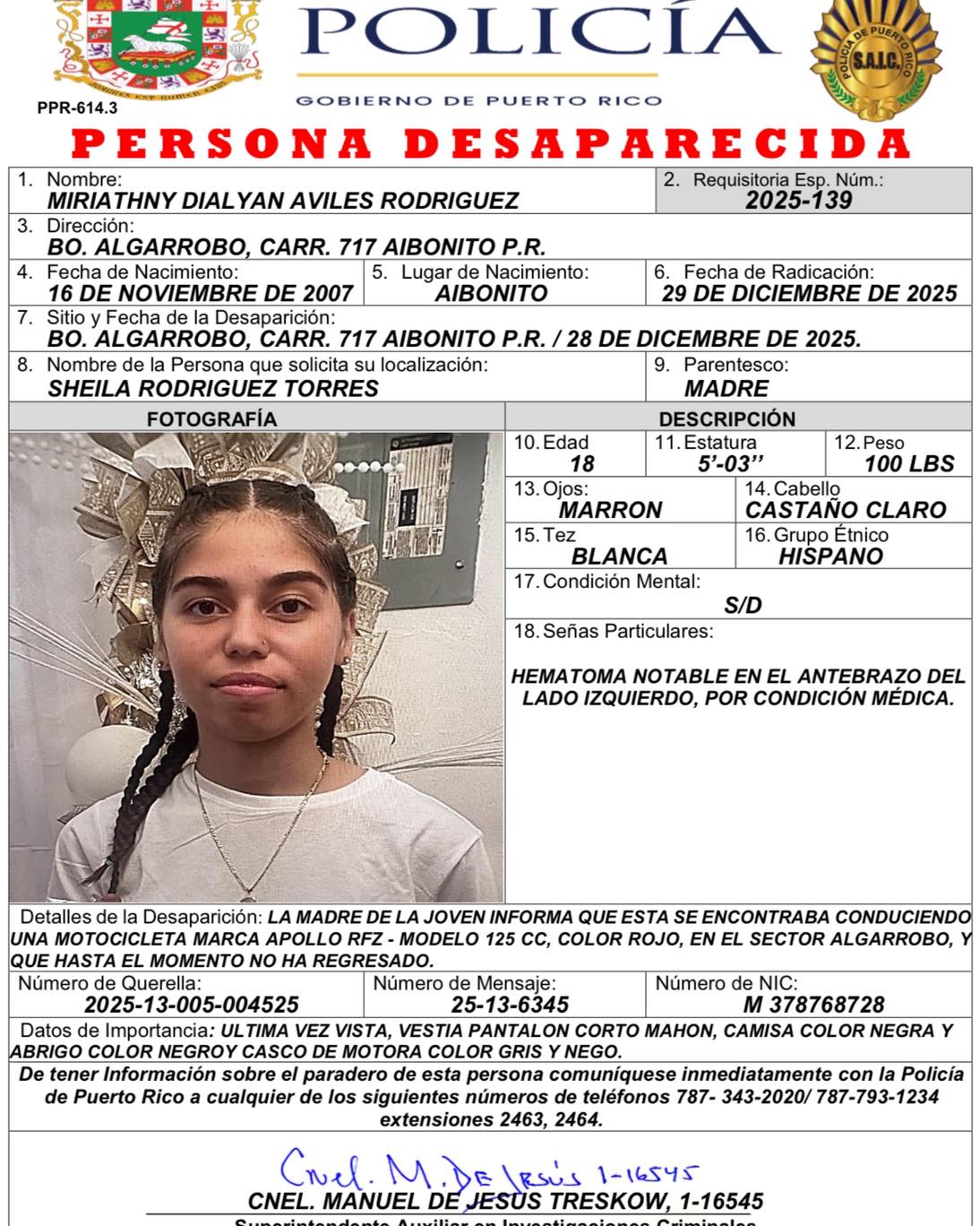 🚨 ALERTA ROSA 🚨 Miriathny... - Policía de Puerto Rico | Facebook