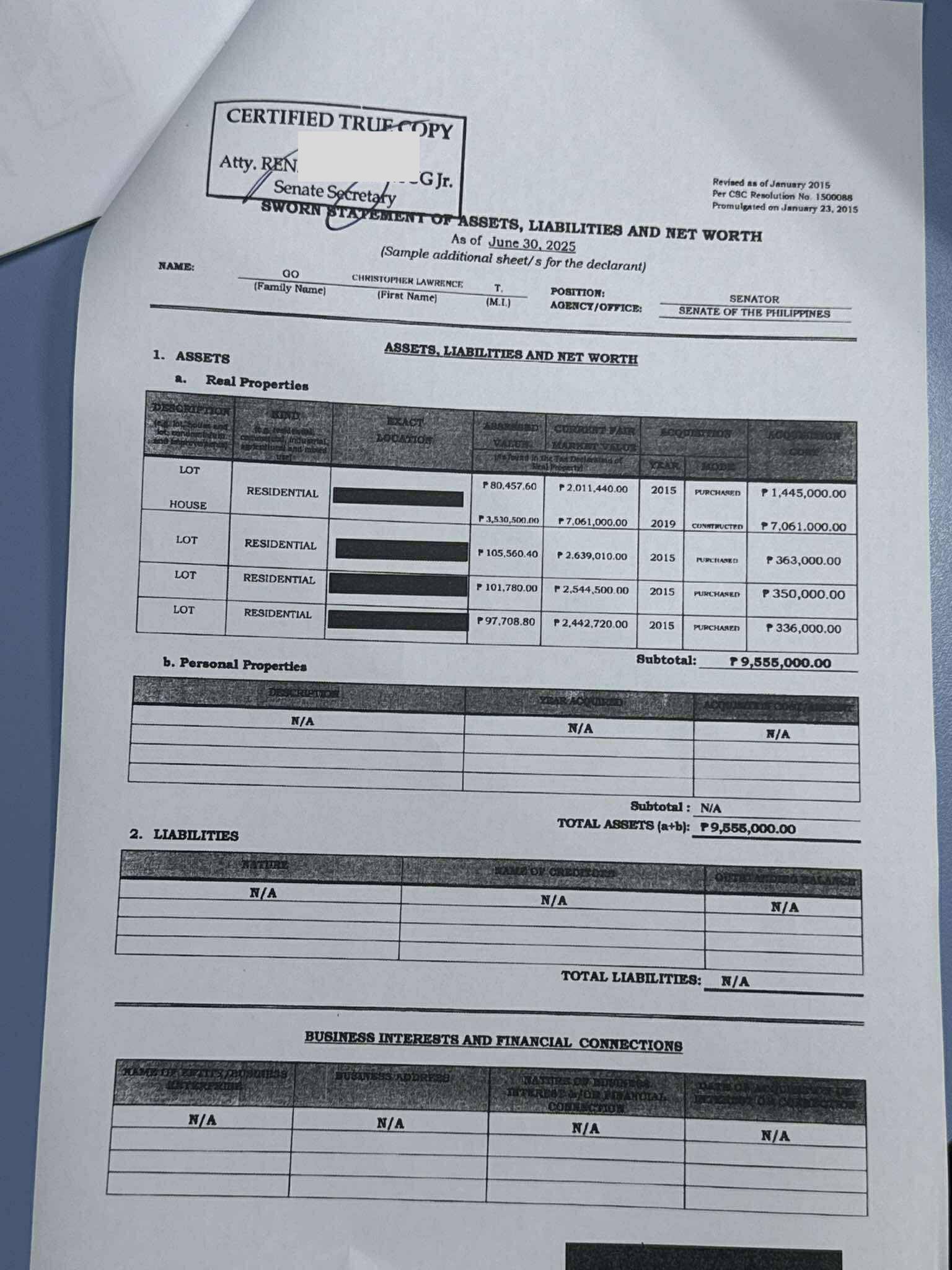 Philippine - SEN. BONG GO DISCLOSES HIS SALN Sen. Bong Go has made ...
