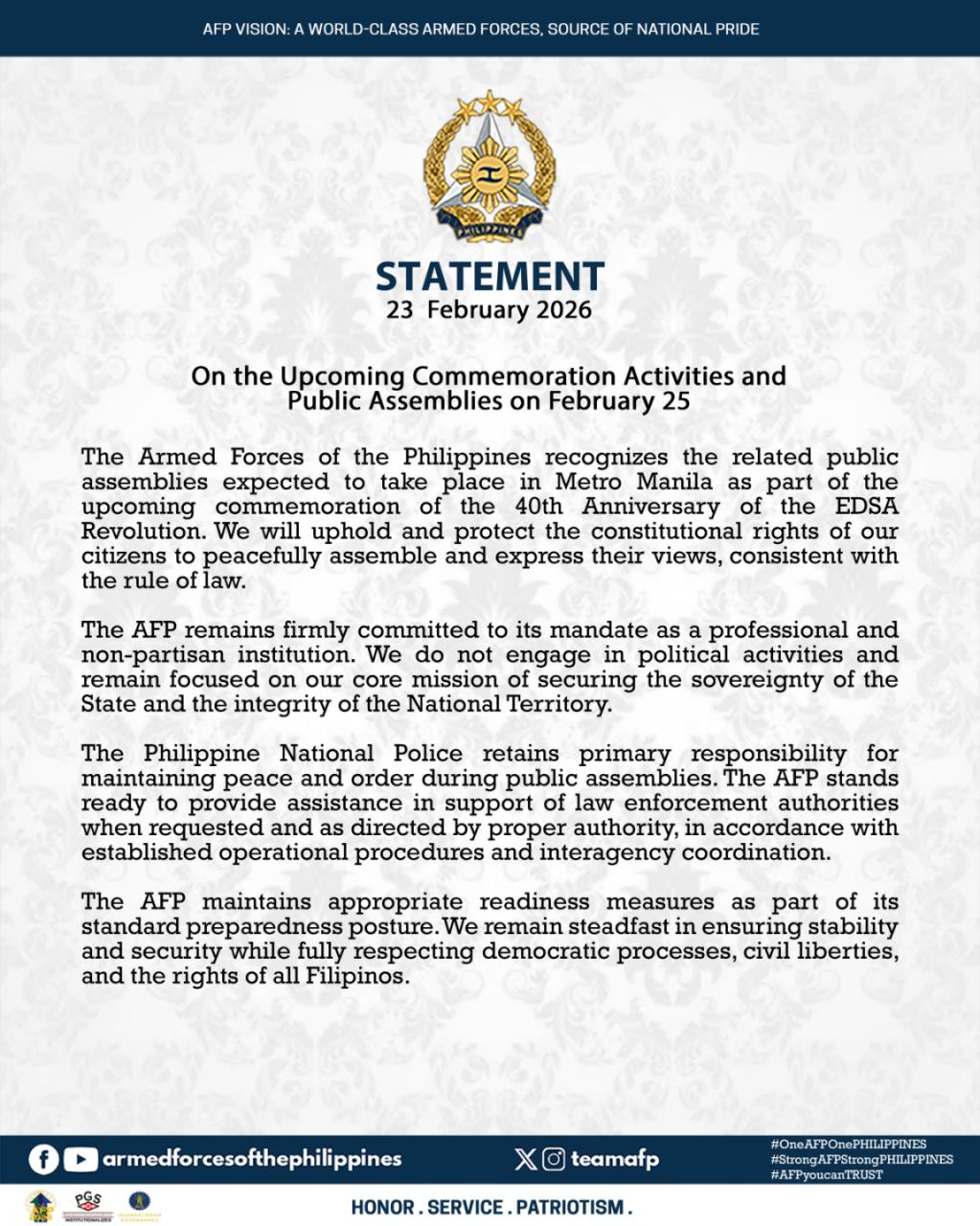 READ | AFP Statement On... - Armed Forces of the Philippines | Facebook